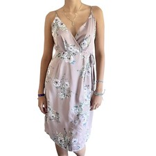 Revolve ASTR The Label Wrap Dress V Neck Womens S Rose Pink White Floral Straps