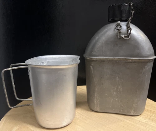 WWII WW2 Metal Canteen Vollrath 1944 & Cup Korea *Clean* Top Military 1QT Army
