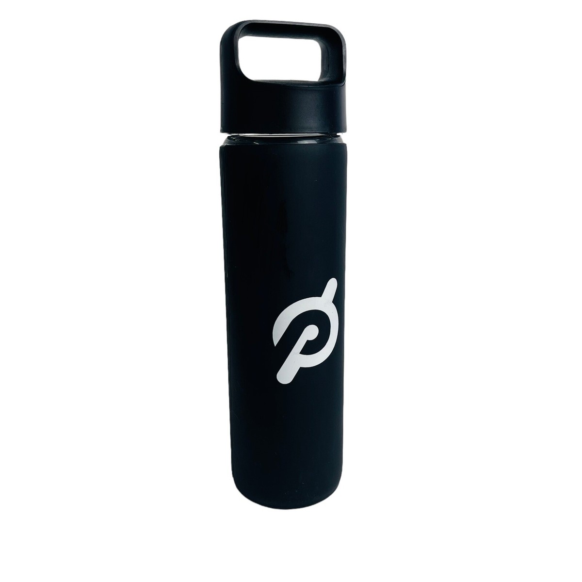 Peloton bike logo glass water bottle with non slip silicone bumper cover  slim