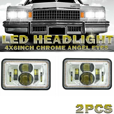 2x High Quality 45W High/Low Beam 4X6 Square LED Headlight DRL With Angel Eyes