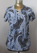 Strictly Scrubs Blue Paisley V-Neck Top Womens XS Chest 38 Stretch 224-33380