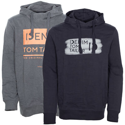 Tom Tailor Hoody Sweatshirt Kapuzenpullover Logo Baumwolle Herren Grau Schwarz
