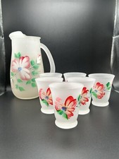 VTG MCM Gay Fad Hand Painted Satin Pitcher & Juice Glasses 7 Piece Set 1950’s