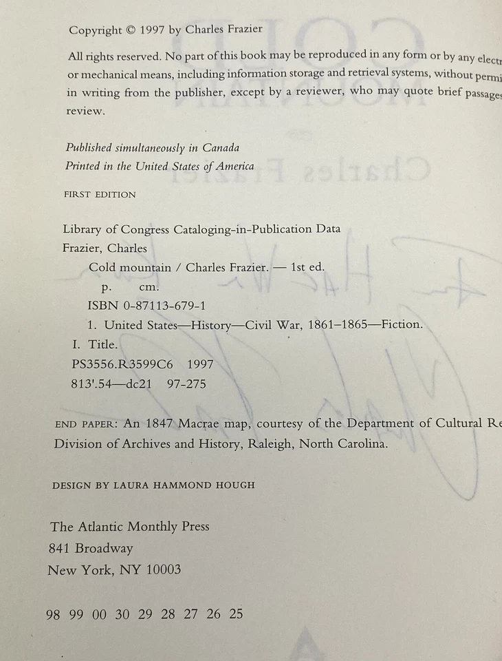 Cold Mountain ✍️ - Frazier - Signed 1st Edition - National Book Award 🏆 UNREAD! - Image 4 of 4