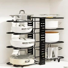 Pot Rack Organizer Metal Kitchen 8Tier Pots Holder Cabinet Pantry Pot Lid Holder