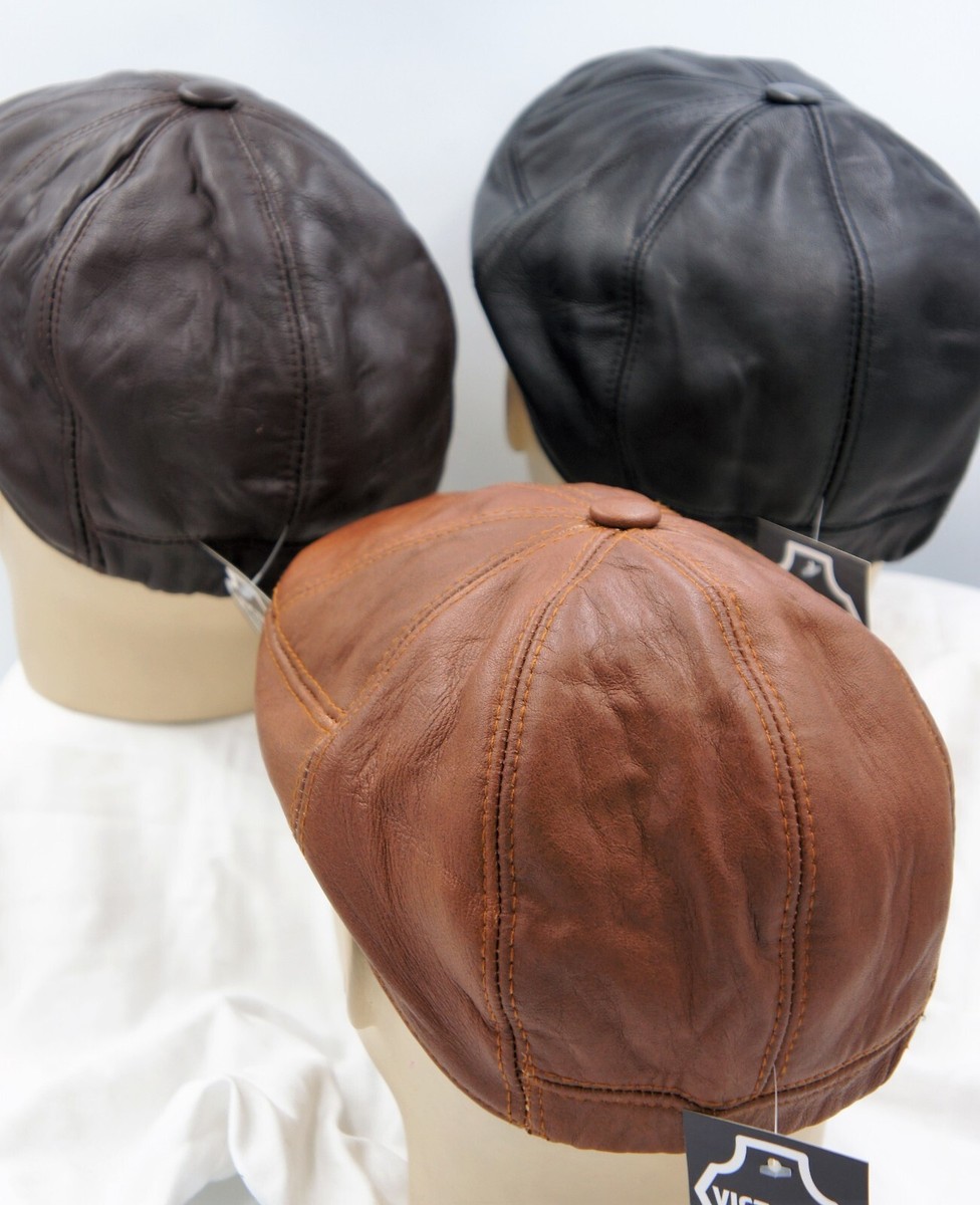 NWT 100% LEATHER Men Gatsby Cap Newsboy Ivy Hat Golf Driving