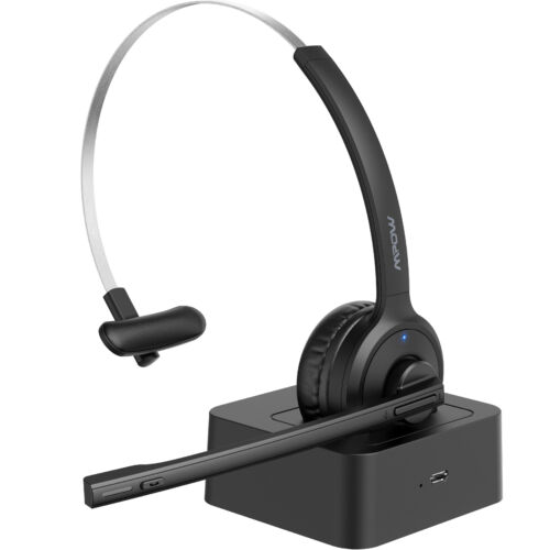 Mpow M5 Wireless Bluetooth 5.0 Headset with Charging Base PC Earpiece Headphone - Picture 1 of 11