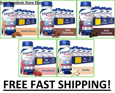 Ensure PLUS 8 fl oz Shakes CHOOSE FLAVOR & COUNT, Vanilla, Strawberry, Chocolate