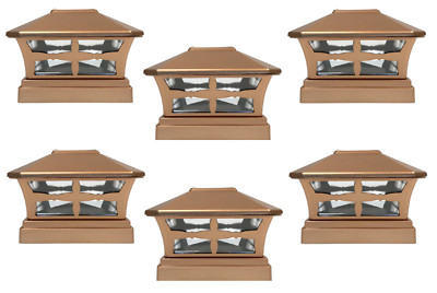 6 Set Garden Solar Copper Cap Lights LED for 4'' 5'' 6'' Vinyl/PVC Wood Post 