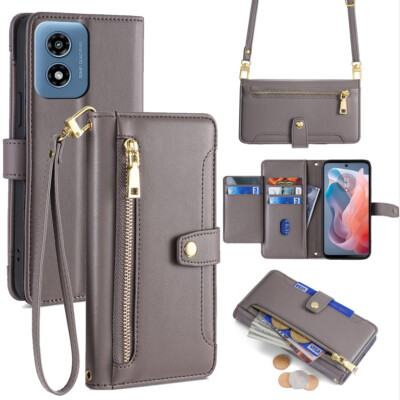 For Moto G Stylus 5G (2024)/Power Zipper Pocket Card Holders Wallet Case+Strap