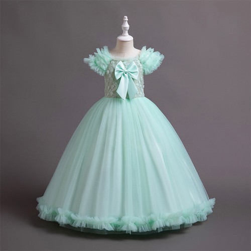 Flower Girls Kids Princess Long Dress for Wedding Bridesmaid Christmas Ball Gown - Picture 42 of 57