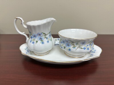 Vintage Royal Albery Bone China Floral Creamer & Sugar Set w/Dish