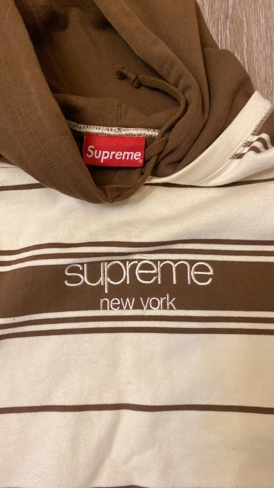 Supreme F/W16 Striped Hooded Crewneck Classic Logo Brown /Cream - Image 3 of 4