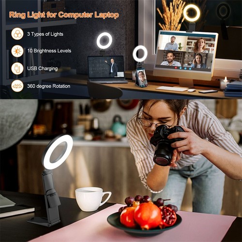 LED Ring Fill Light Clip On Flexible Stand Rechargeable Video Selfie Universal - Photo 10 sur 15