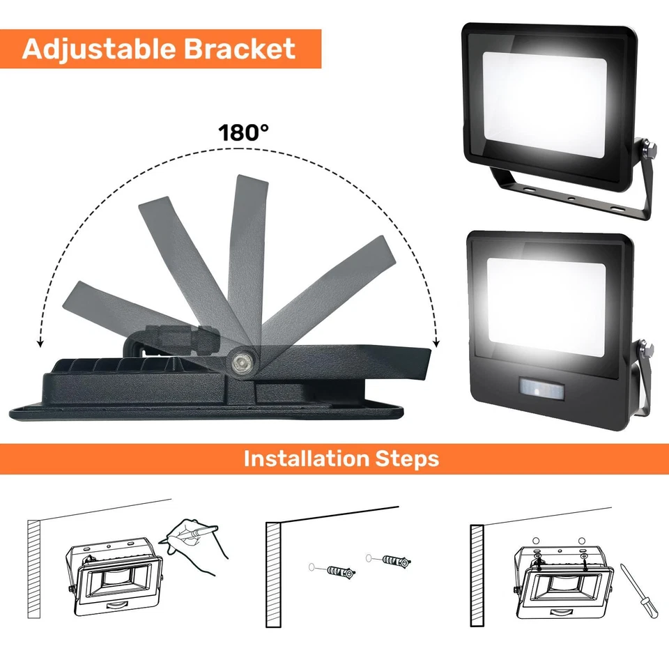 LED Floodlight Motion Sensor Outdoor PIR Flood Light Lamps Waterproof 10W-100W - Image 2 of 4