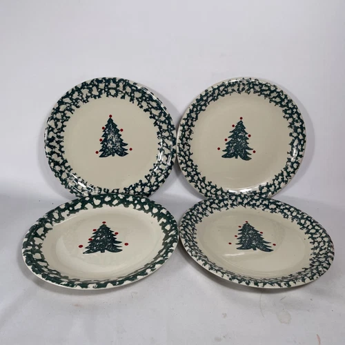 4 - Folk Craft by Tienshan, Winter Wonderland Spongeware Dinner Plates - Lot 3