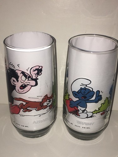 Smurf Vintage Glasses Complete 1982 Set Of 8 Glasses - Picture 4 of 6