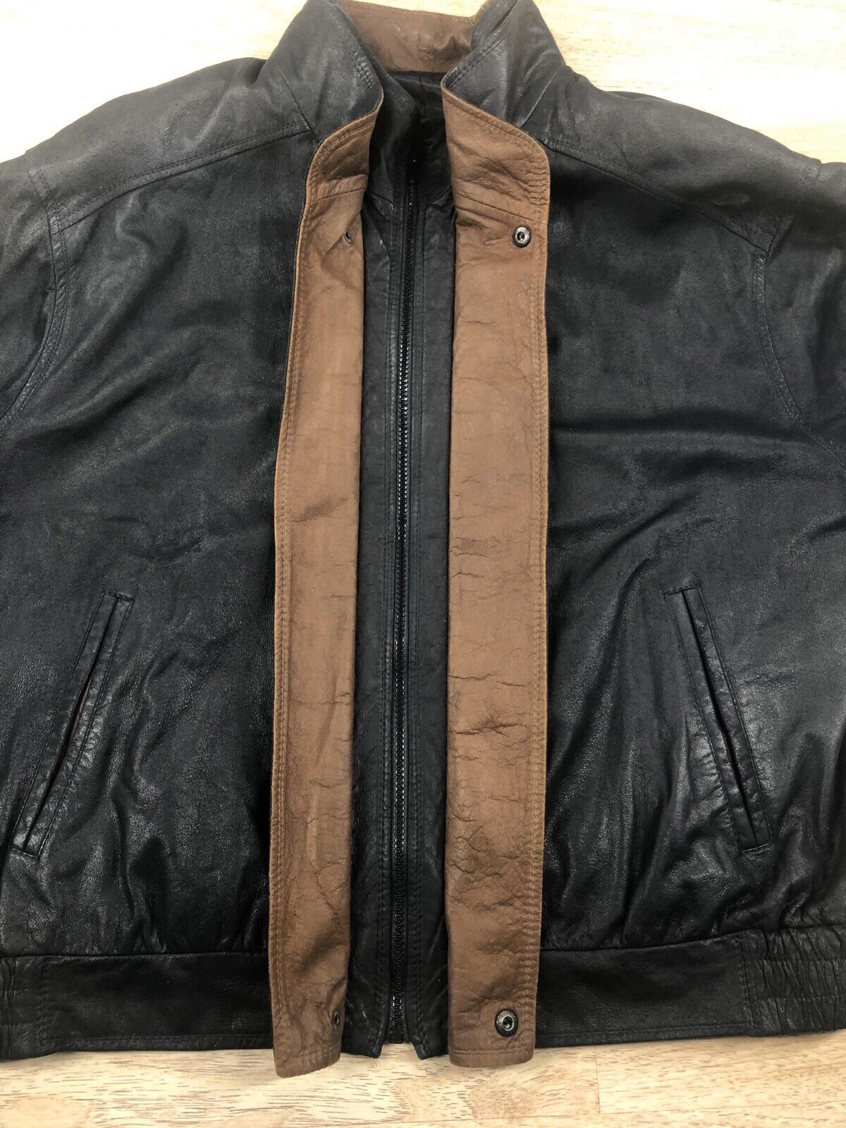 REMY LAMBSKIN BLACK & BROWN LEATHER BOMBER JACKET… - image 2