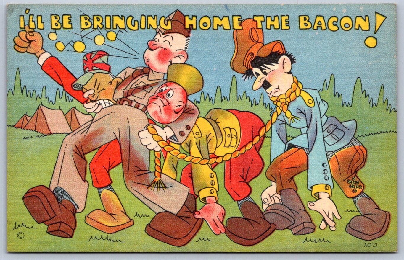 DS1/ Postal patriótica década de 1940 Adolf Hitler cómic Segunda Guerra Mundial soldado cuerda 116