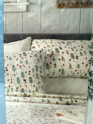 NEW Cuddl Duds KING Sheet Set Flannel Heavy Weight Gnomes Pine Trees Design