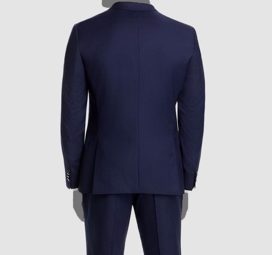 Hugo Boss Men's Blue Wool Huge/Genius Micro-Check Slim-Fit Suit Jacket Size 36R thumbnail 2