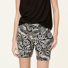 Ann Taylor Loft Size 6 Green Leaf Print Mid Rise The Riviera Short Linen Cotton