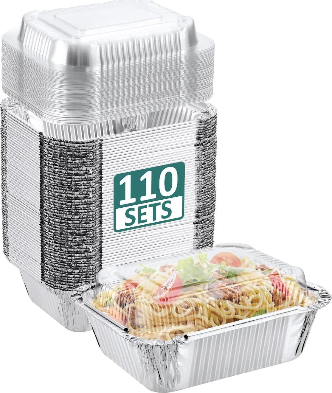110 Pack 5x4 Small Disposable Aluminum Pans Dome Lids 1lb Food Containers