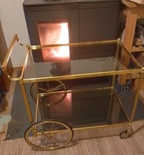 Vintage Barwagen Servierwagen Messing Rauchglas edel