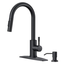 FORIOUS Black Kitchen Faucet with Soap Dispenser, High Arc Sink Matte