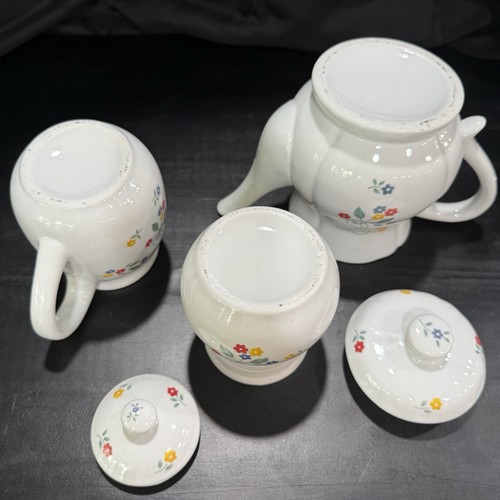 6” Ceramic Teapot Creamer & Sugar Dish White w/Floral Design Red Blue Yellow - Picture 8 of 12