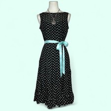 Y2K Polka Dot High Neck Summer Dress Waist Tie Retro Chic Womens 4 Office Siren
