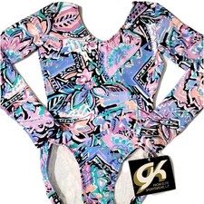 GK Elite VTG 90s Pastel Floral Leotard Bodysuit Cotton Rich Size AS Adult S NWT