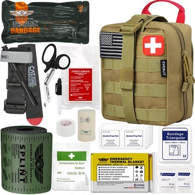 EVERLIT Emergency Trauma Kit, CAT GEN-7 Tourniquet 36'' 77 Piece Set, Tan 