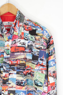 Mens Claudio Lugli Couture Shirt Le Mans All Over Print Racing Cars Size XL