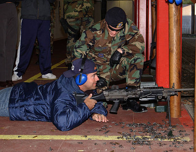 Carson Daly at shooting range at Ramstein Air Base in Germany Satu- Old Photo 1