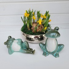 2 er Set Deko Figur Frosch Froschkönig Keramik grün Frühling  16 x 9 x 8 cm