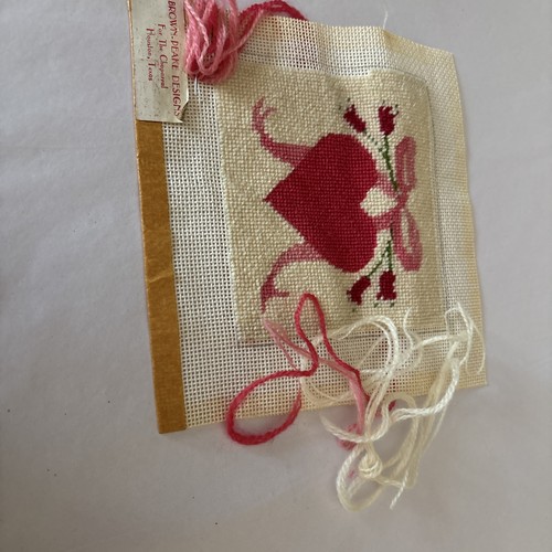 Heart Ribbon And Floral Almost Completed Needlepoint Canvas Brown-Peake Designs - Picture 6 of 6