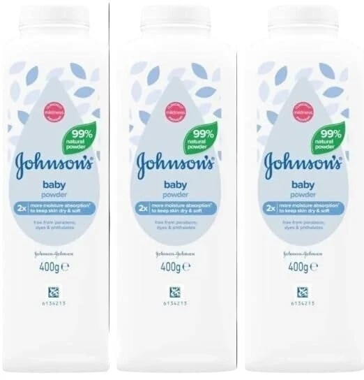 Pack of 3 x Johnson's Baby Powder Multipack Leaves Skin Soft and Smooth 400g