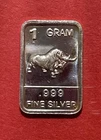1 Gram Silver Ingot With Image Of A Raging Bull! .999 Fine Silver!