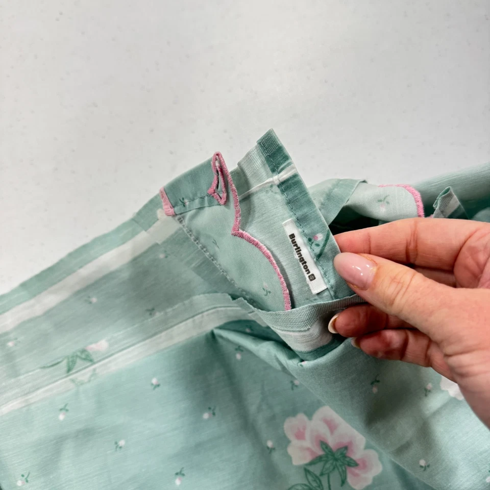 vintage burlington flat sheet queen green large blooms floral blend y2k 90s 80s - Image 3 of 4