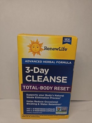 Renew Life 3-Day Cleanse Total Body Reset 12 Vegetarian Capsules Exp 12/2026 NEW