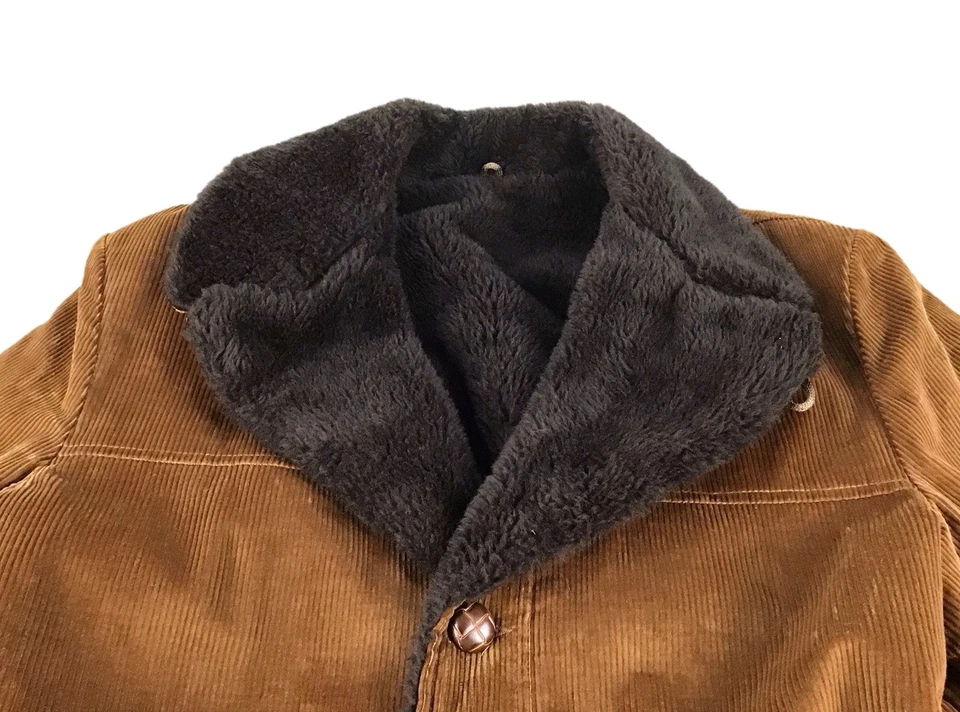 SEARS Outerwear Vintage Jacket Men Sz 44R Brown Corduroy Faux Fur Collar/Lined  - Image 2 of 4