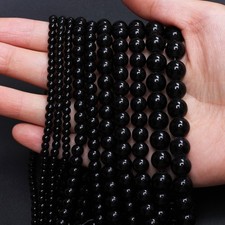 Natural Black Gemstone Round Beads Charm Spacer Loose Beads 4mm 6mm 8mm 10mm