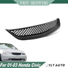 Fo 2001 2002 2003 Honda Civic Jdm Black T-r Front Bumper Upper Mesh Hood Grille