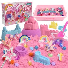 Unicorn Sensory Bin for Girl, 148pcs Play Sand Art Kit with Sandbox, 3.3lb Co...