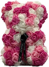 Large Rose Bear,10In Rose Teddy Bear, Handmade Fully Assembled Artificial Flower