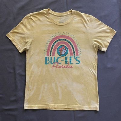 Buc-ee s T Shirt Mens Large Yellow Bleach Dye Florida Travel Bucees Beaver