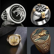 20Pcs Wholesale Lots Egypt Retro Hip Hop Punk Circular Style Men Ring Wolf