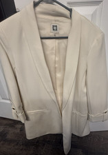 Anne Klein Women  s Beige Open Front Blazer M 3/4 Sleeve Pockets Mid-Length