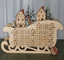 Wooden Christmas Led Lighted Advent Calendar Sleigh w/Tag 13.5" x 11.5" Tall